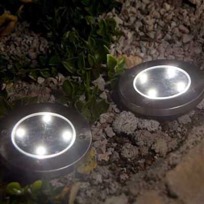 8 round stainless steel solar spotlights, built-in or to stick in DECKY ∅12cm