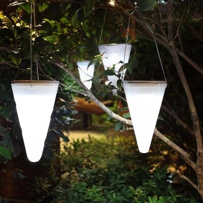 Conical white LED solar pendant light HANG CREAMY H27cm