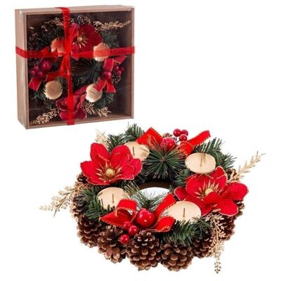 CHRISTMAS - RED FLOWER CANDLE HOLDER CENTER CT721010