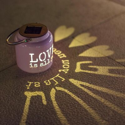 Rosa Solarlaterne beleuchtet LOVE warmweiße LED SWEET H20cm