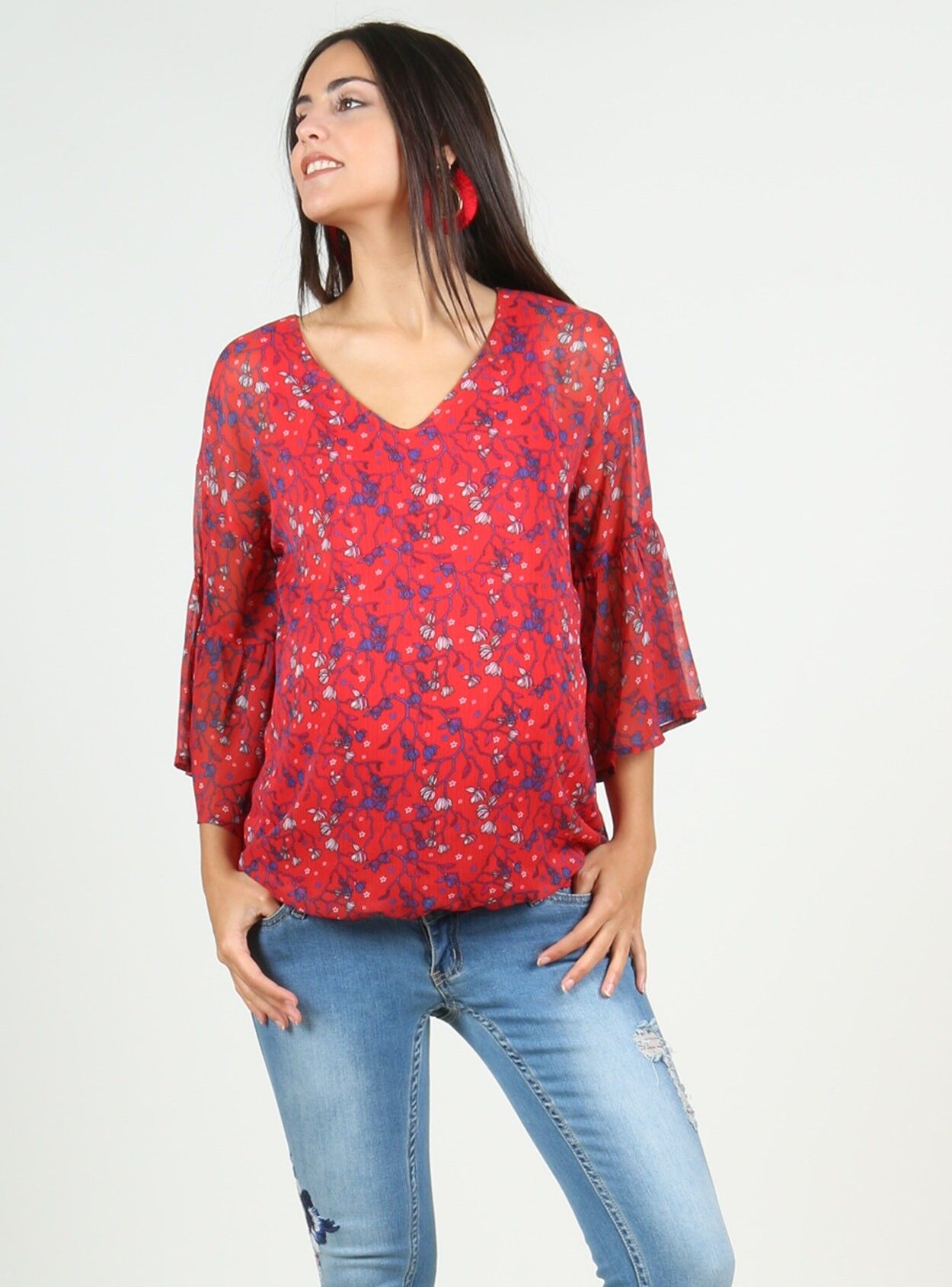 Blusa Stampata In Georgette Con Top Interno