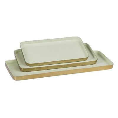 S/3 GOLD-GREEN TRAY IRON DECORATION CT607554