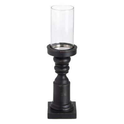 CANDLE HOLDER BLACK GLASS-WOOD CT607946
