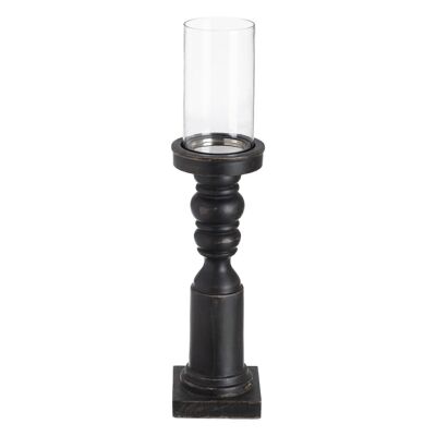 CANDLE HOLDER BLACK GLASS-WOOD CT607947