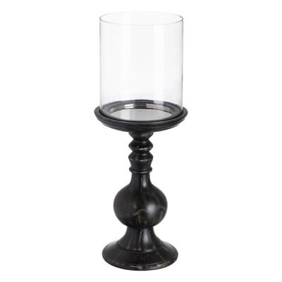 CANDLE HOLDER BLACK GLASS-WOOD CT607971
