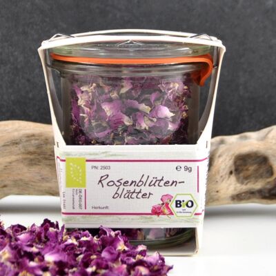 Organic rose petals in a mason jar