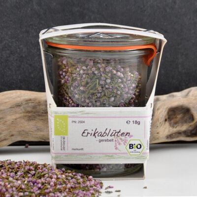 Organic heather flowers in a jar