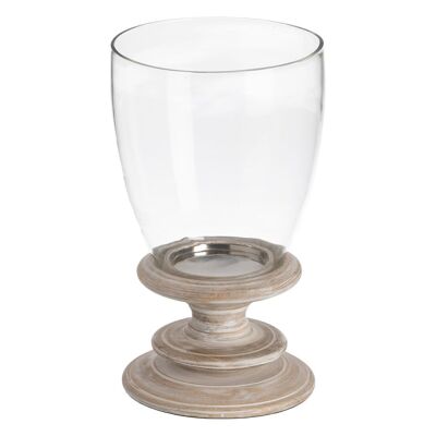 PINK WHITE CANDLE HOLDER GLASS-WOOD CT607972