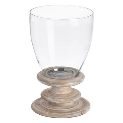 PINK WHITE CANDLE HOLDER GLASS-WOOD CT607973
