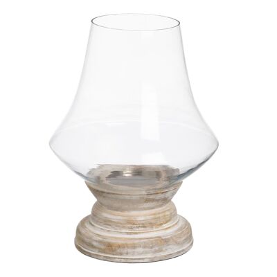 PINK WHITE CANDLE HOLDER GLASS-WOOD CT607977