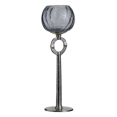 CANDLE HOLDER GREY-SILVER GLASS-METAL CT607588