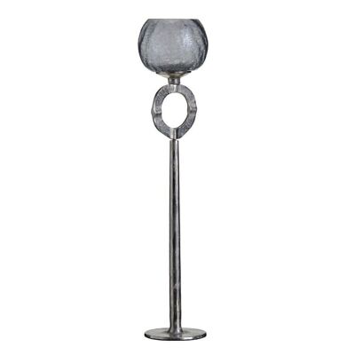 CANDLE HOLDER GREY-SILVER GLASS-METAL CT607589