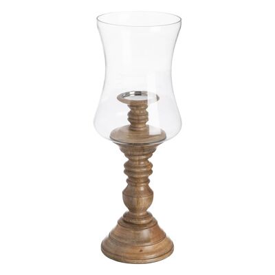 NATURAL GLASS-WOOD CANDLE HOLDER CT607978