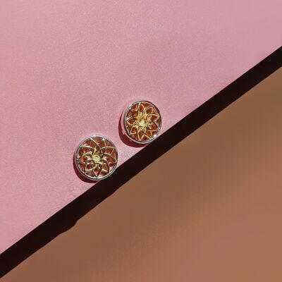 Mandala Gold and Silver Stud Earrings