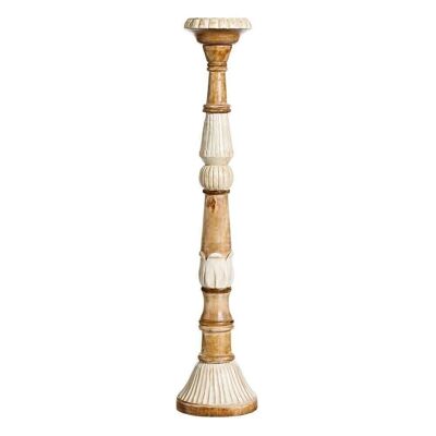 CANDLE HOLDER CREAM-BROWN WOOD CT151129