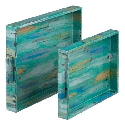 S/2 TRAYS ABSTRACT BLUE DM CT604444