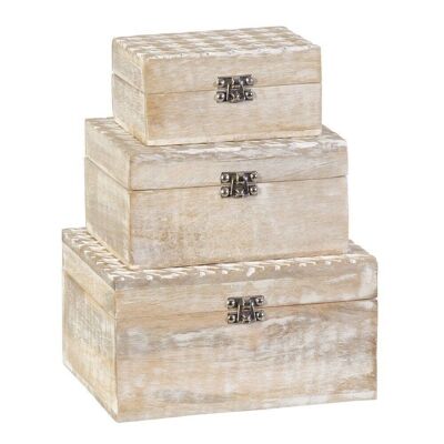 S/3 PINK WHITE BOXES MANGO WOOD CT606356