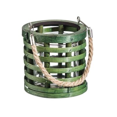 GREEN WOODEN CANDLE HOLDER CT152129