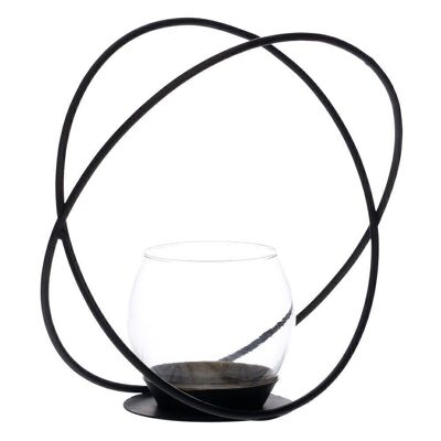 BLACK METAL-GLASS CANDLE HOLDER CT604003