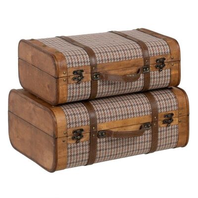 S/2 SUITCASES CHECKED FABRIC-WOOD CT606365