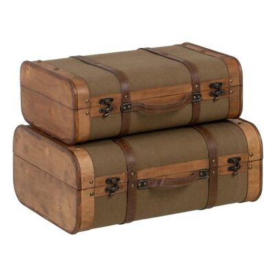 S/2 SUITCASES NATURAL-GREEN FABRIC-WOOD CT606366