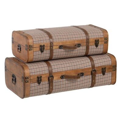 S/2 SUITCASES CHECKED FABRIC-WOOD CT606367