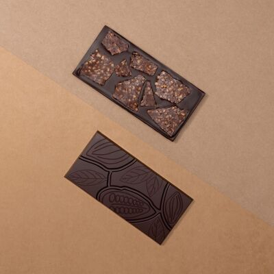 Dark cocoa Nougatine chocolate bar 72% 100g