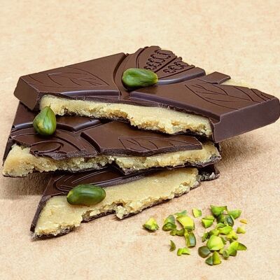 Dark pistachio marzipan chocolate bar 72% 100g