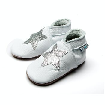 Chaussures Enfant/Bébé en cuir - Blanc étoilé/Paillettes 2