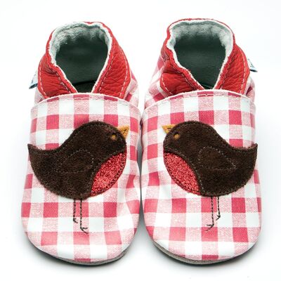 Leather Children's/Baby shoes - Robin Red Gingham