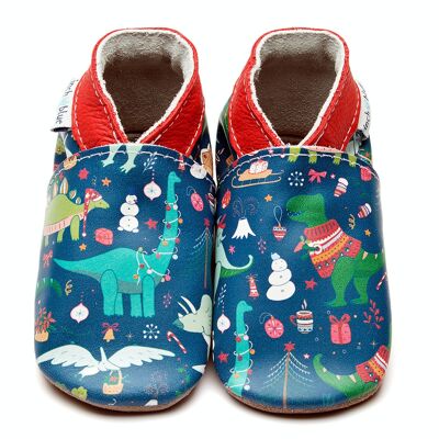 Leather Children's/Baby shoes - Christmas Dinosaur