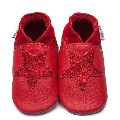 Scarpe per bambini/neonati in pelle - Glitter rosso stellato