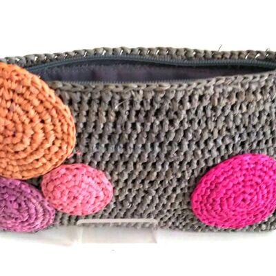 Pochette medium "Bulle " Rose en raphia