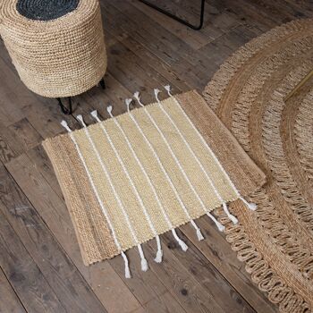 TAPIS NATUREL RAYURES BLANCHES EN JUTE ET COTON 80X60CM DIDIM 2