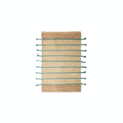 NATURAL RUG TURQUOISE STRIPES IN JUTE AND COTTON 80X60CM DIDIM