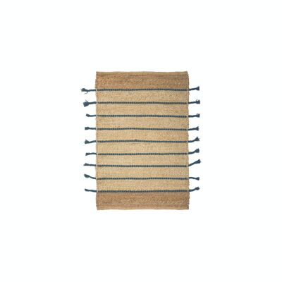 BEIGE AND ECRU RUG WITH BLUE STRIPES IN JUTE AND COTTON 80X60CM DIDIM
