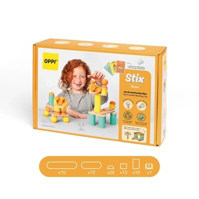 Wooden educational construction toy - Stix 60 pcs