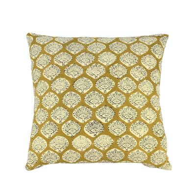 COUSSIN EN COTON IMPRIMÉ JAUNE MOUTARDE A MOTIF 40X40CM ALILA