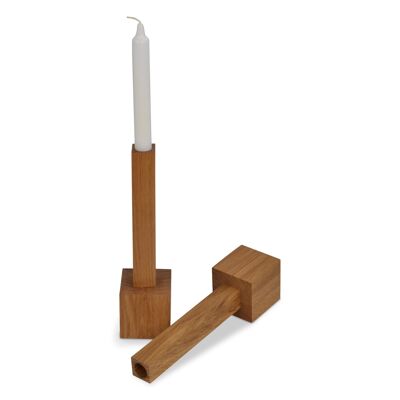 Natuhr candlestick block - large wooden candlestick oiled oak for stick candles