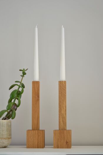 Bloc chandelier Natuhr - grand chandelier en bois de chêne huilé pour bougies bâtons 14