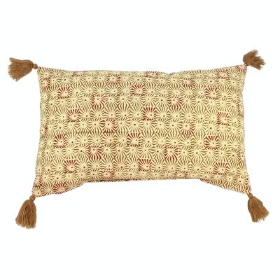 CAMEL PRINTED COTTON CUSHION WITH POMPOMS 30X50CM BANJARA