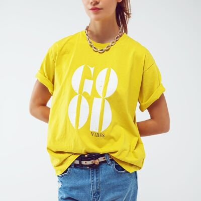 T-shirt con scritta Good Vibes in giallo lime