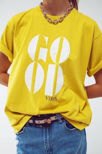 T-shirt avec texte Good Vibes en jaune citron 3