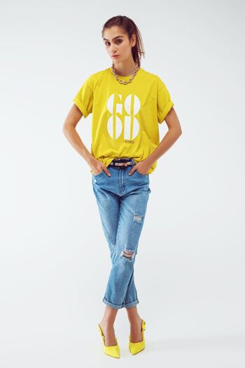 T-shirt avec texte Good Vibes en jaune citron 4