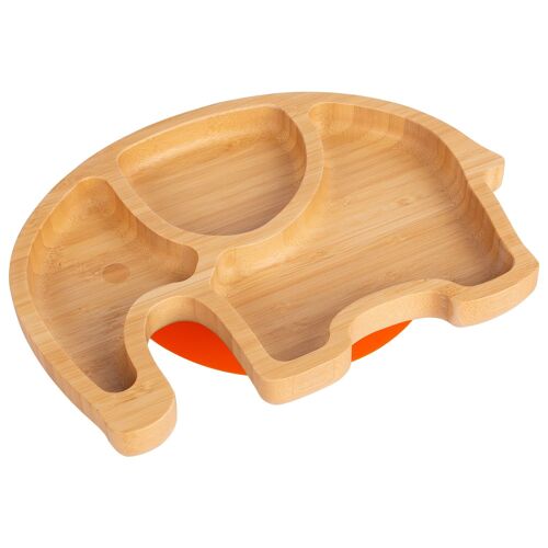 Tiny Dining Children's Bamboo Elephant Plate with Suction Cup - Orange
