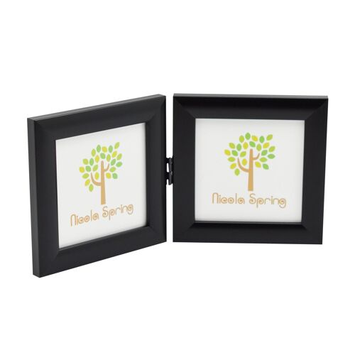 Nicola Spring Folding Double Picture Frame - 4x4 - Black