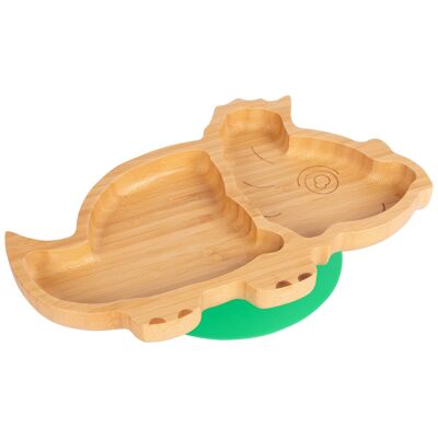 Assiette dinosaure en bambou pour enfant Tiny Dining avec ventouse - Vert