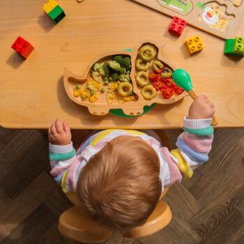Assiette Dinosaure en Bambou pour Enfant Tiny Dining avec Ventouse - Jaune 2