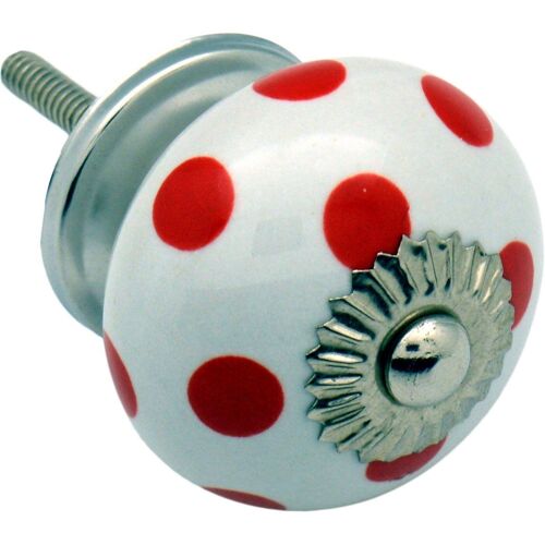 Nicola Spring Ceramic Polka Dot Door Knob and Handle - White and Red