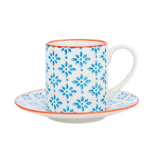 Nicola Spring Patterned Espresso Cup and Saucer Set - Blue and Orange
